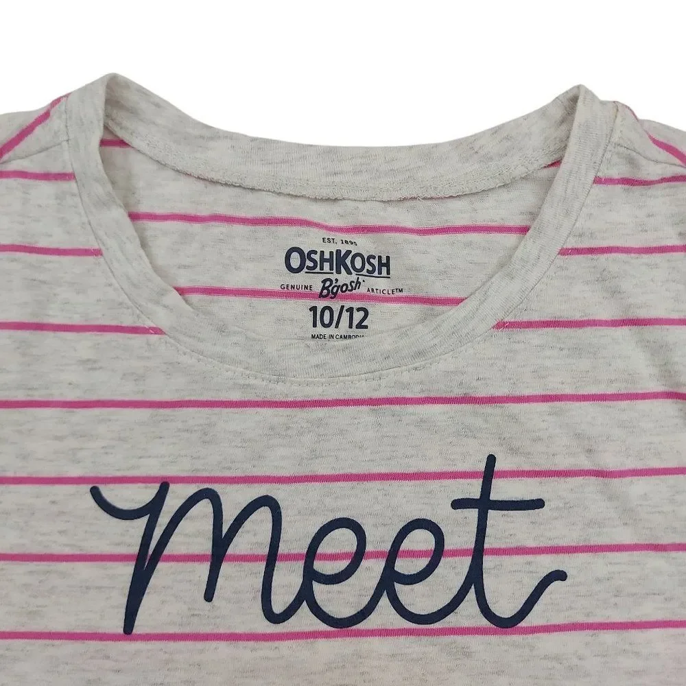 OshKosh B'gosh Girls Tee 10/12 Long Sleeve Striped 100% Cotton